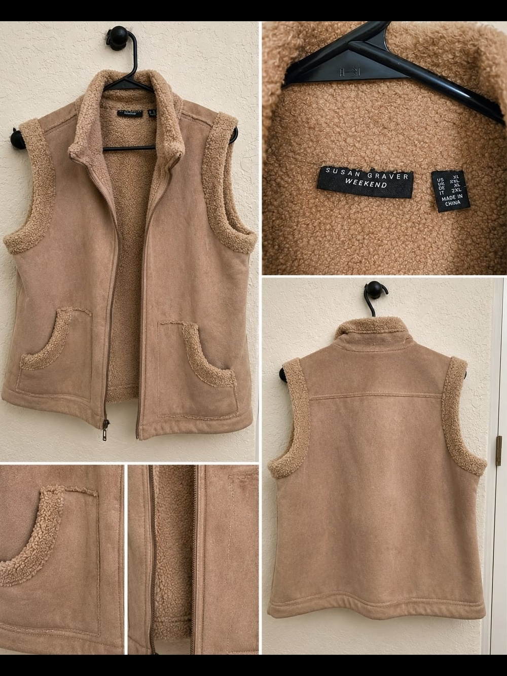 Susan Graver Weekend Tan Sherpa-Trim Zip Vest
